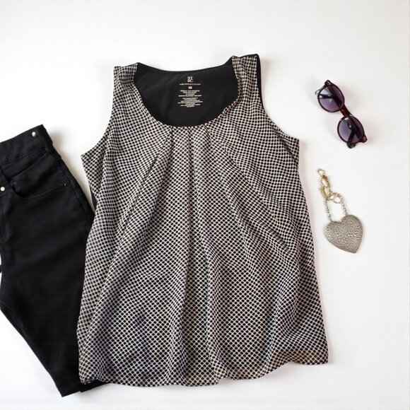 NY&C XS Black White Polka Dot Pleated Tank Top Stretch Back Sleeveless Work Blou - Picture 3 of 7